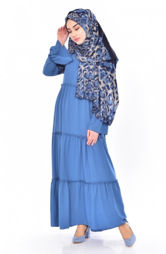 Büzgülü Elbise 0181-04 Mavi