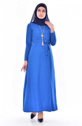 Kuşaklı Elbise 3701-15 Mavi