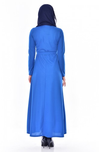 Kuşaklı Elbise 3701-15 Mavi