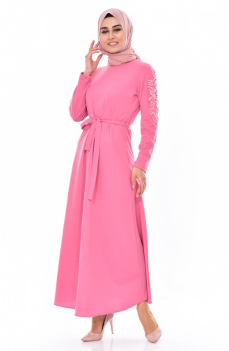 Hijab Kleid mit Gürtel 1024-08 Puder 1024-08