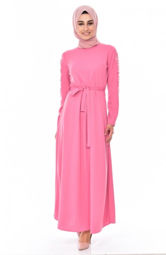 Hijab Kleid mit Gürtel 1024-08 Puder 1024-08