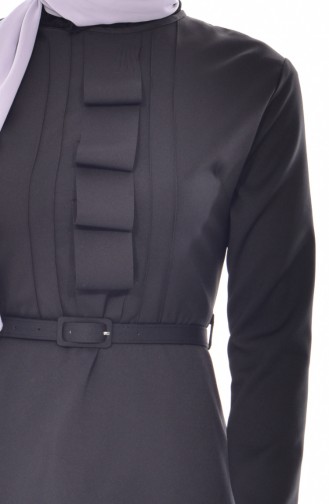 فستان بتصميم حزام للخصر 1084-01 لون أسود 1084-01