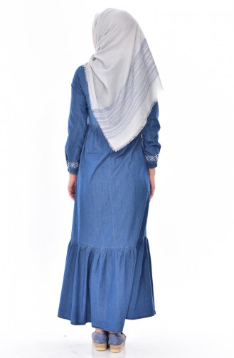 Büzgülü Kot Elbise 5056-01 Açık Mavi