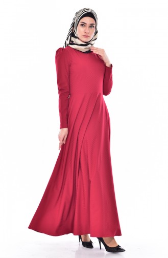 Jacquard Flared Dress 7183-06 Claret Red 7183-06
