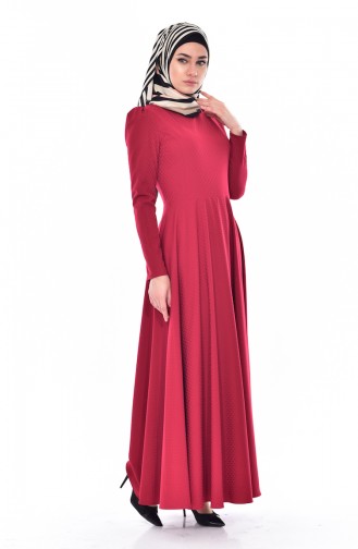 Weites Kleid mit Jaquard 7183-06 Weinrot 7183-06