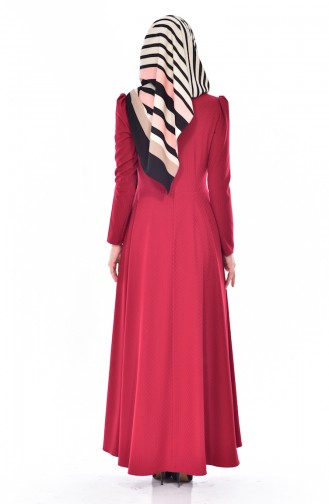 Weites Kleid mit Jaquard 7183-06 Weinrot 7183-06