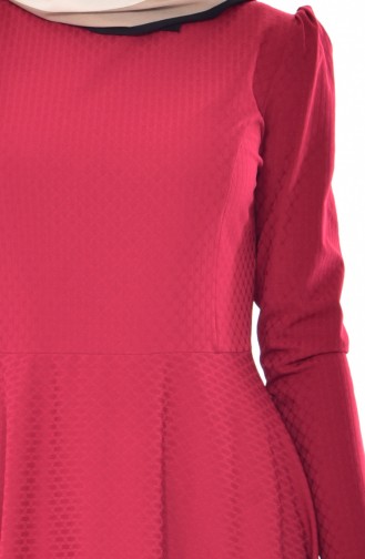 Jacquard Flared Dress 7183-06 Claret Red 7183-06