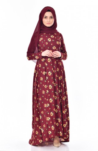 Pileli Elbise 6006-04 Bordo