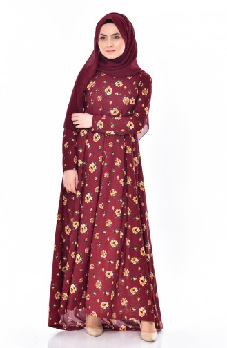Pileli Elbise 6006-04 Bordo