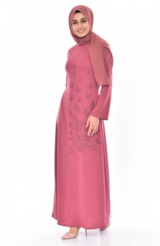 Beige-Rose Hijab Kleider 6025-08