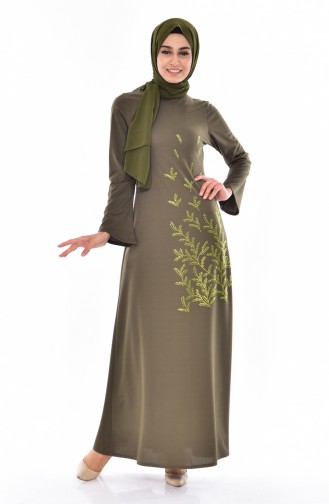 دلبر فستان مُزين بأحجار لامعة 6025-01 لون اخضر كاكي 6025-01
