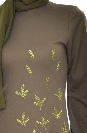 دلبر فستان مُزين بأحجار لامعة 6025-01 لون اخضر كاكي 6025-01