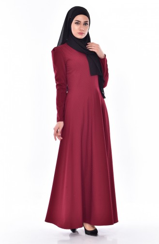 Dark Claret Red Hijab Dress 7183-02