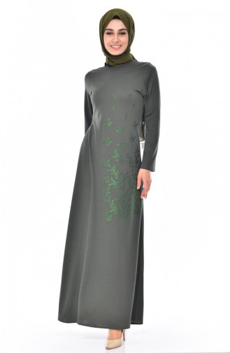 دلبر فستان مُزين بأحجار لامعة 6025-07 لون اخضر كاكي 6025-07
