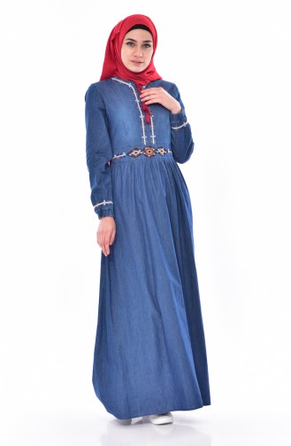 Jeans Kleid mit Fransen 5077-01 Dunkel Blau 5077-01