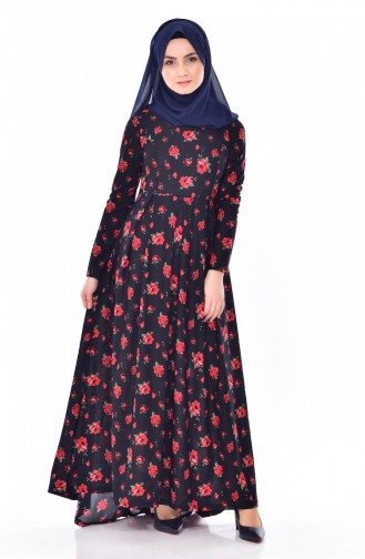 Navy Blue Hijab Dress 6006-02