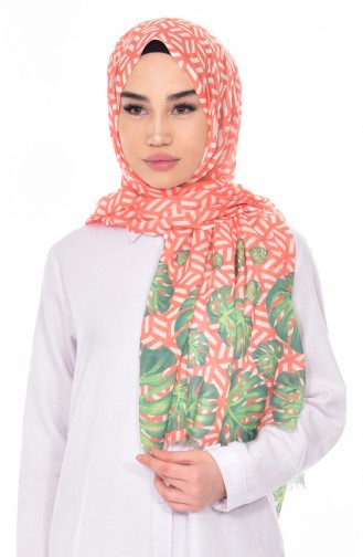 Leaf Patterned Shawl 95129-05 Orange 05