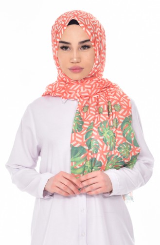 Leaf Patterned Shawl 95129-05 Orange 05