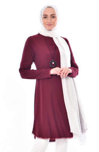 Lace Detailed Tunic 3149-07 Cherry 3149-07