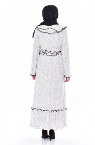 Puantiyeli Fırfırlı Elbise 23063-01 Beyaz