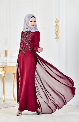 Stone Embroidered Evening Dress 52690-01 Claret Red 52690-01
