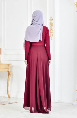 Claret Red Hijab Evening Dress 52690-01