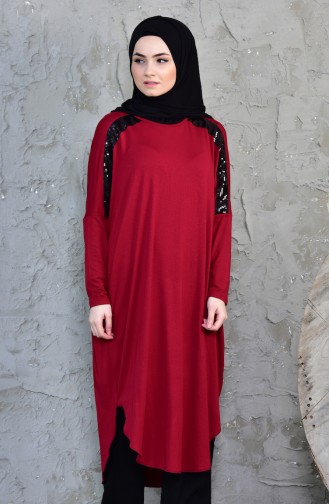 Bat Sleeve Sequined Tunic 1005-01 Claret Red 1005-01