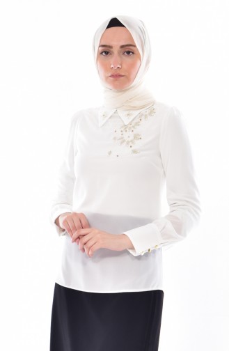 Ruched Blouse 0169-01 Light Beige 0169-01
