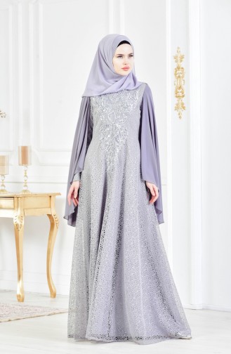 Robe de Soirée a Paillette 3287-01 Gris 3287-01