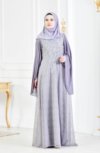 Sequined Evening Dress 3287-01 Gray 3287-01