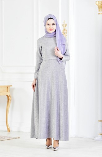 Gray Hijab Evening Dress 4139-06
