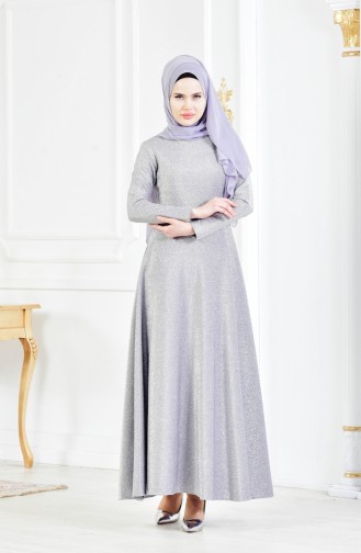 Gray Hijab Evening Dress 4139-06