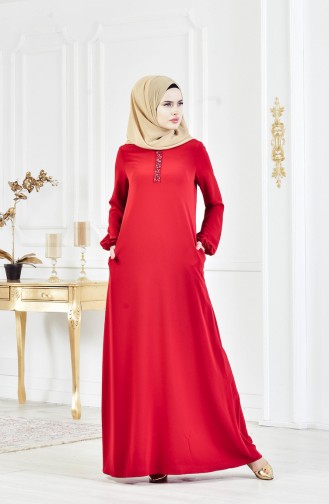 Robe de Soirée avec Pierre 9102-01 Rouge 9102-01