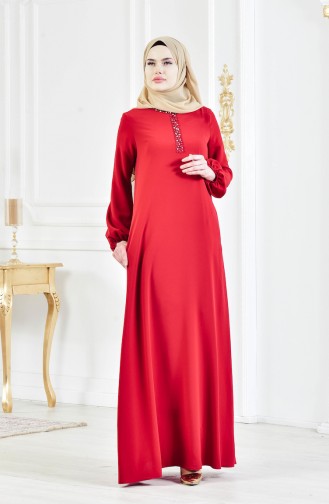 Robe de Soirée avec Pierre 9102-01 Rouge 9102-01