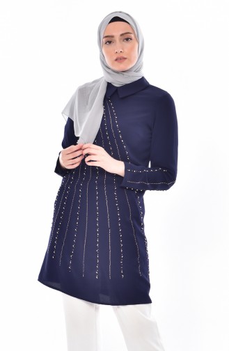 Stone Printed Pearl Tunic 8028-01 Navy Blue 8028-01