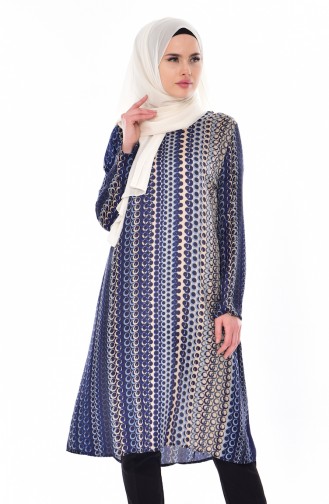 Patterned Tunic 1004-02 Navy Blue 1004-02