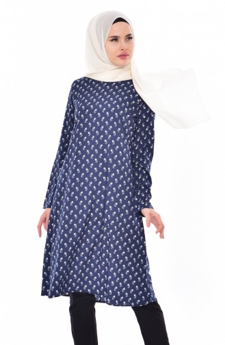 Patterned Tunic 1005-04 Navy Blue 1005-04