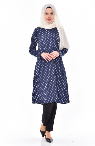 Patterned Tunic 1005-04 Navy Blue 1005-04