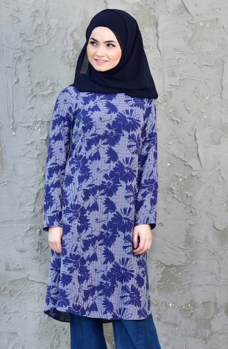 Desenli Basic Tunik 1028-01 Lacivert