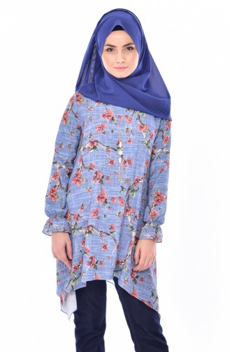 Printed Asymmetrical Tunic 5303A-04 Blue 5303A-04