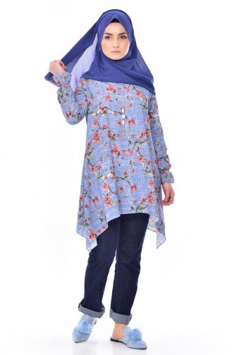 Printed Asymmetrical Tunic 5303A-04 Blue 5303A-04