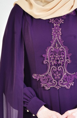 Collar Embroidered Evening Dress 52617-09 Purple 52617-09