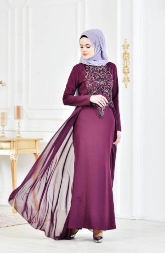 Robe de Soirée Bordée de Pierre 52690-04 Plum 52690-04