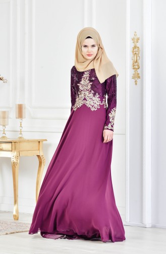 Sequined Evening Dress 3302-02 Plum 3302-02