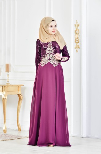 Sequined Evening Dress 3302-02 Plum 3302-02