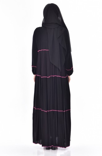 Nakış Detaylı Elbise 1083-04 Siyah Fuşya
