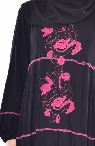 Embroidery Detail Dress 1083-04 Black Fuchsia 1083-04