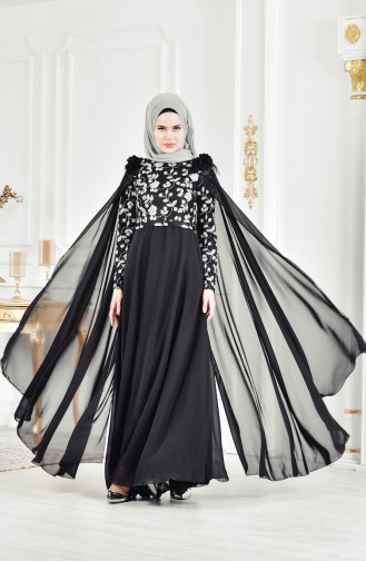 Silvery Cape Evening Dress 3285-06 Black 3285-06