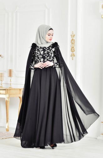 Black Hijab Evening Dress 3285-06