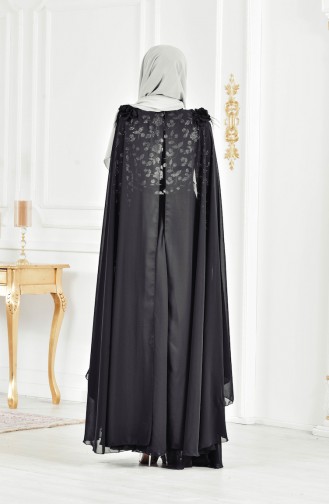 Glitzer Abendkleid mit Umhang 3285-06 Schwarz 3285-06